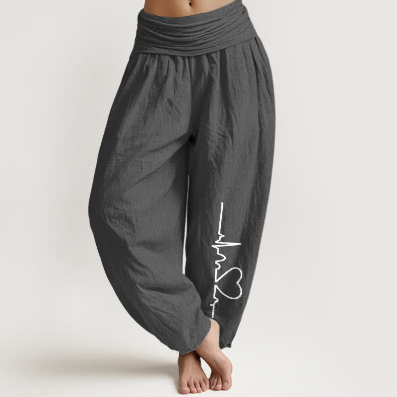 Buddha Stones Harembroek voor dames met elastische Taille en hartslagpatroon van 100% Cotton - Donkergrijs - US16, UK/AU20, EU48 (3XL) - image 11