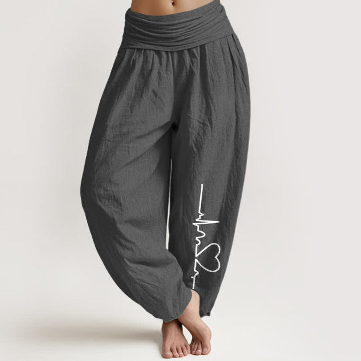 Buddha Stones Harembroek voor dames met elastische Taille en hartslagpatroon van 100% Cotton - Donkergrijs - US16, UK/AU20, EU48 (3XL) - image 11