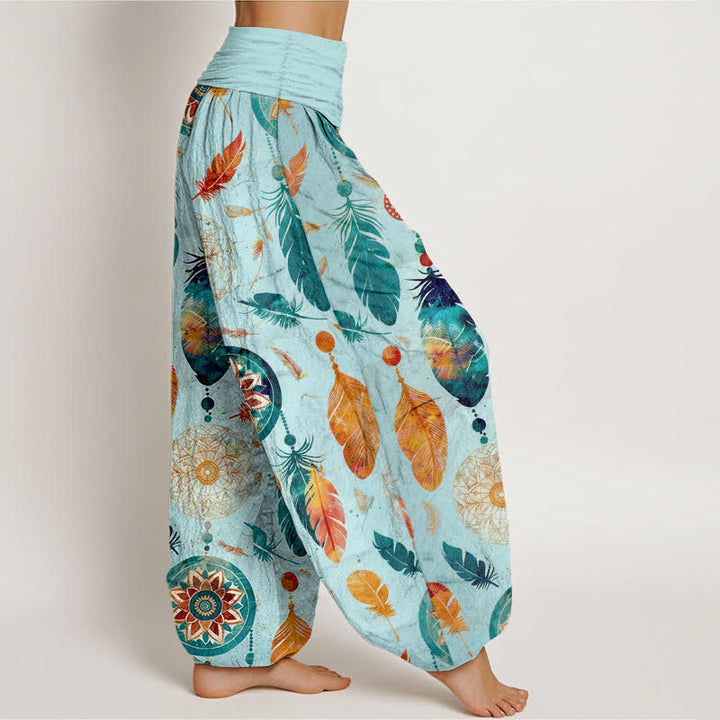 Buddha Stones Harembroek voor dames met elastische Taille en dromenvanger- en verenpatroon van 100% Cotton - image 6