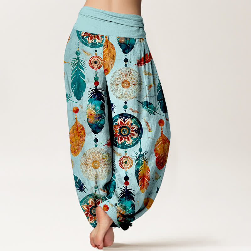 Buddha Stones Harembroek voor dames met elastische Taille en dromenvanger- en verenpatroon van 100% Cotton - image 7