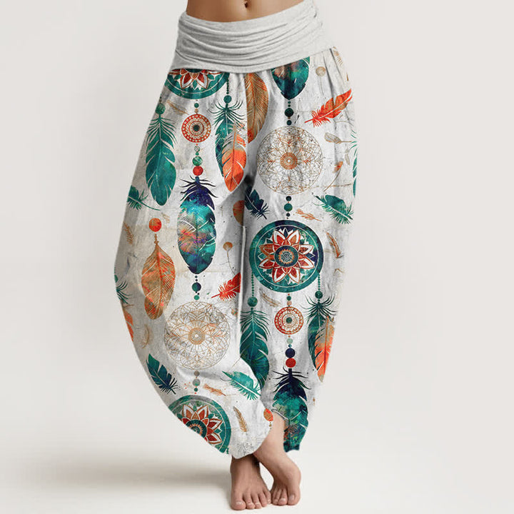 Buddha Stones Harembroek voor dames met elastische Taille en dromenvanger- en verenpatroon van 100% Cotton - Wit - US16, UK/AU20, EU48 (3XL) - image 8