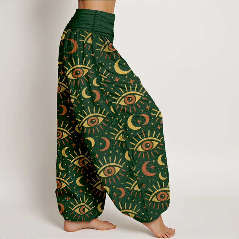 Buddha Stones Dames harembroek met elastische Taille en mystiek oog- en maanpatroon van katoen - image 1