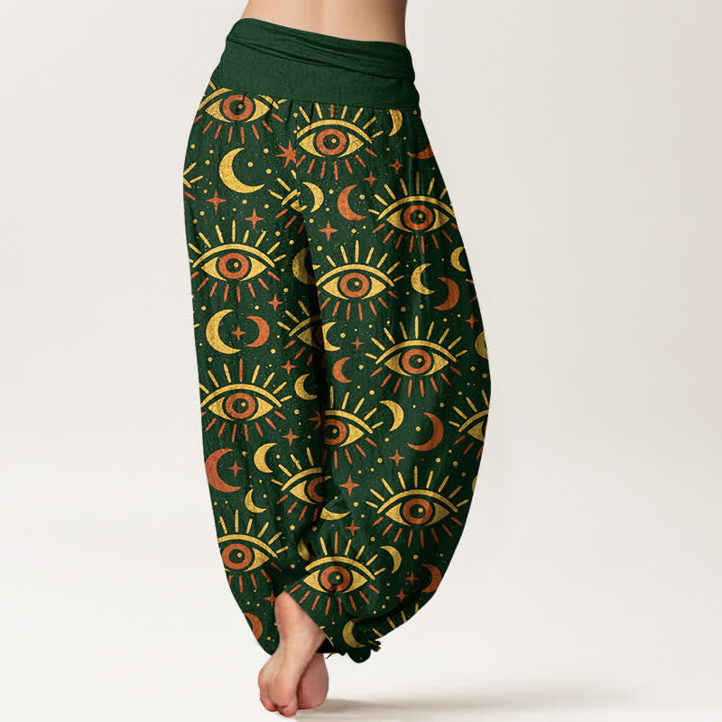 Buddha Stones Dames harembroek met elastische Taille en mystiek oog- en maanpatroon van katoen - image 2