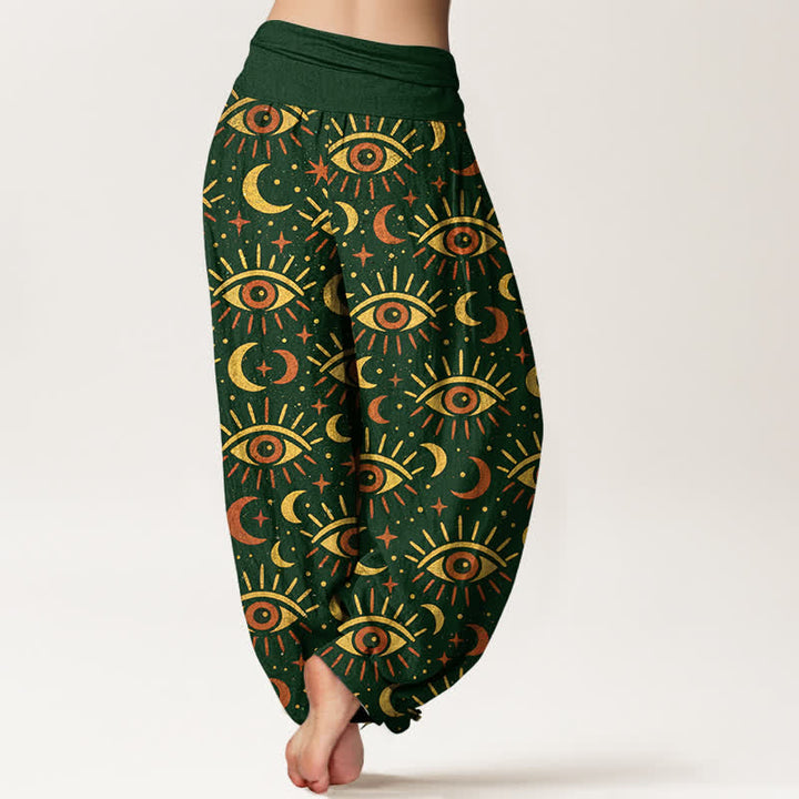 Buddha Stones Dames harembroek met elastische Taille en mystiek oog- en maanpatroon van katoen - image 2