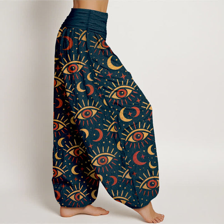 Buddha Stones Dames harembroek met elastische Taille en mystiek oog- en maanpatroon van katoen - image 6