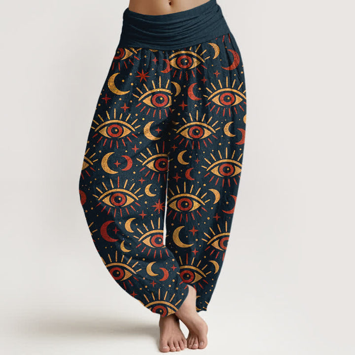 Buddha Stones Dames harembroek met elastische Taille en mystiek oog- en maanpatroon van katoen - Middernachtblauw - US16, UK/AU20, EU48 (3XL) - image 5