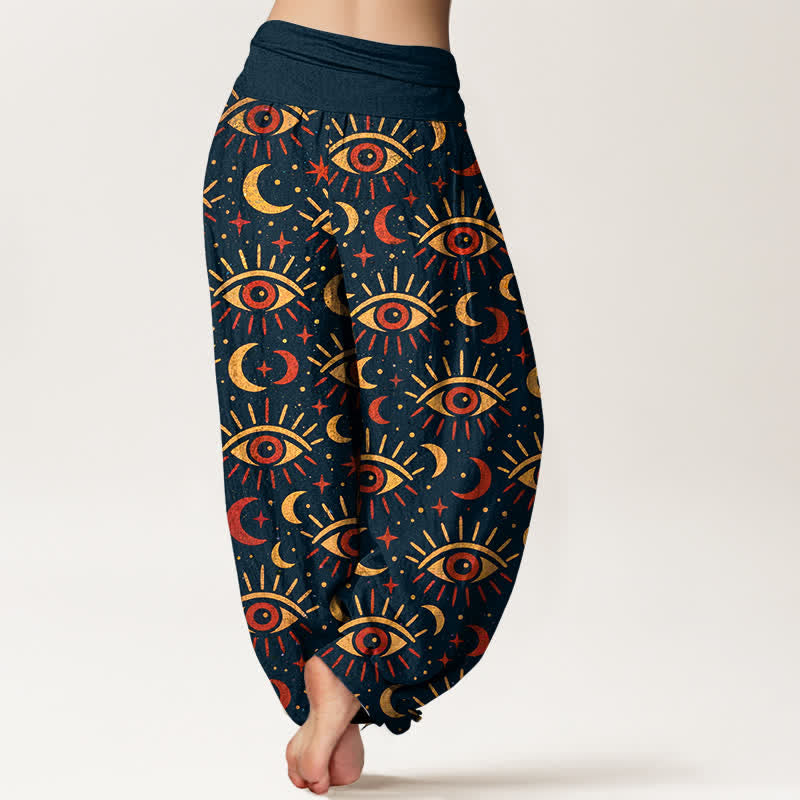 Buddha Stones Dames harembroek met elastische Taille en mystiek oog- en maanpatroon van katoen - image 7