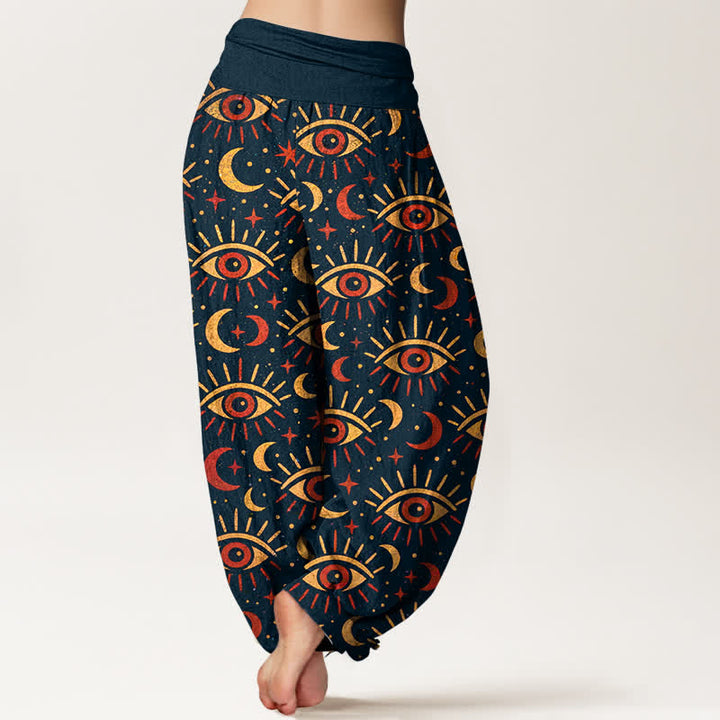 Buddha Stones Dames harembroek met elastische Taille en mystiek oog- en maanpatroon van katoen - image 7