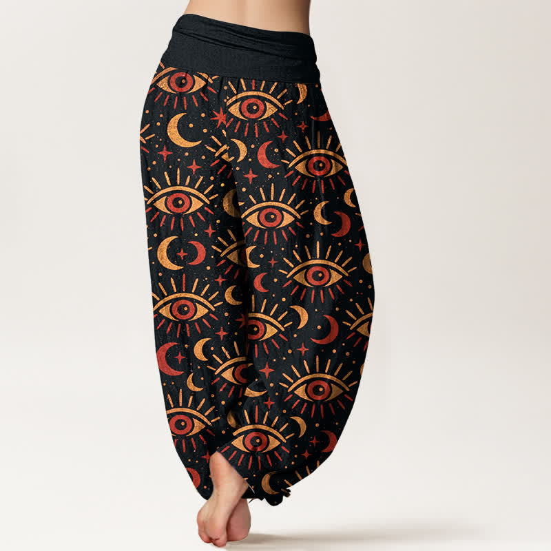 Buddha Stones Dames harembroek met elastische Taille en mystiek oog- en maanpatroon van katoen - image 10