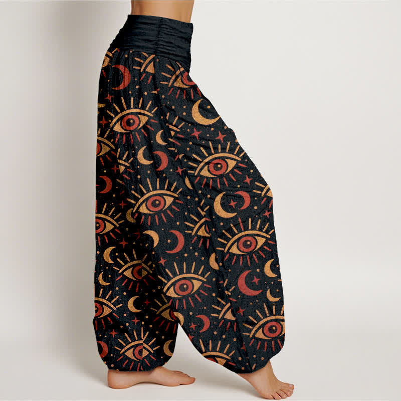 Buddha Stones Dames harembroek met elastische Taille en mystiek oog- en maanpatroon van katoen - image 9