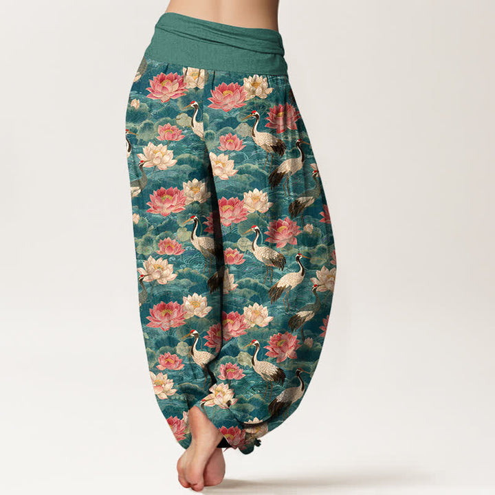 Buddha Stones Dames harembroek met elastische Taille en lotus- en kraanvogelprint - image 2