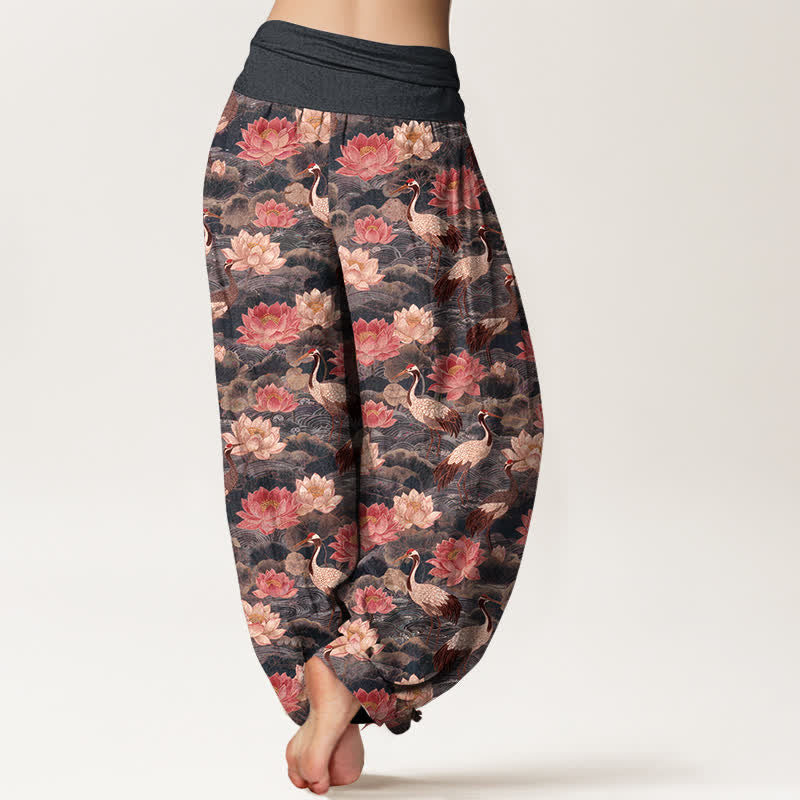 Buddha Stones Dames harembroek met elastische Taille en lotus- en kraanvogelprint - image 7