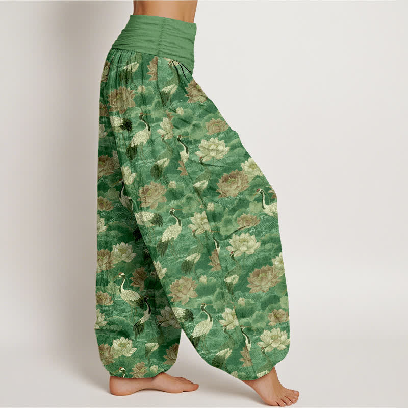 Buddha Stones Dames harembroek met elastische Taille en lotus- en kraanvogelprint - image 9