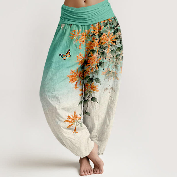 Buddha Stones Dames harembroek met elastische Taille , gemaakt van katoen in oranje met bloemen- en vlinderpatroon. - Turkoois - US16, UK/AU20, EU48 (3XL) - image 5