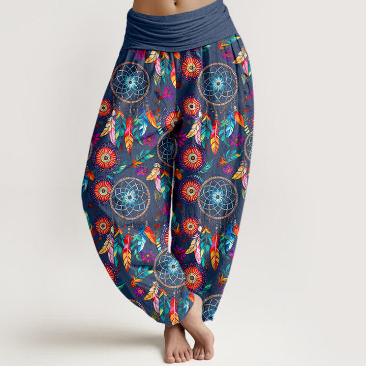 Buddha Stones Dames harembroek met elastische Taille en dromenvanger- en verenpatroon - Staalblauw - US16, UK/AU20, EU48 (3XL) - image 5