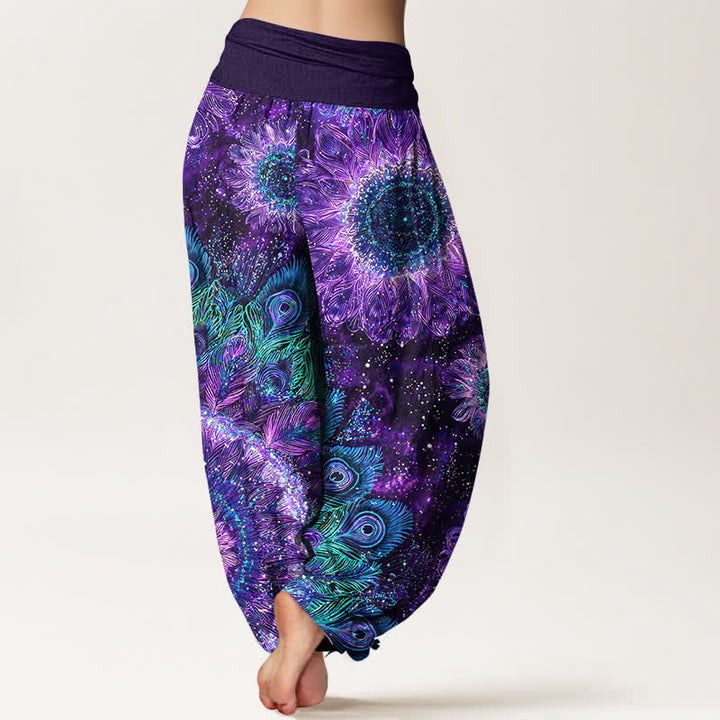 Buddha Stones Dames harembroek met elastische Taille en katoenen pauwenverenpatroon - image 2