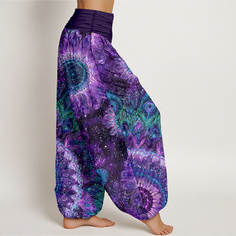 Buddha Stones Dames harembroek met elastische Taille en katoenen pauwenverenpatroon - image 1