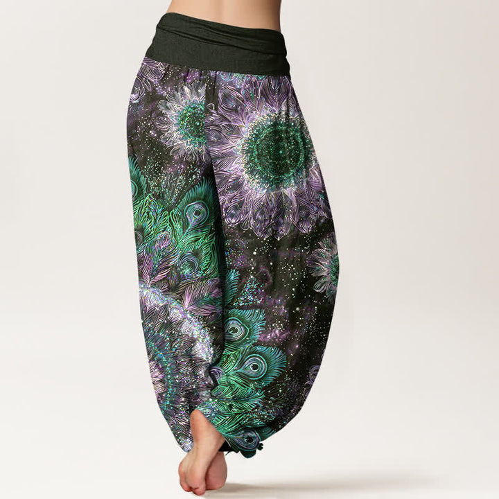 Buddha Stones Dames harembroek met elastische Taille en katoenen pauwenverenpatroon - image 7