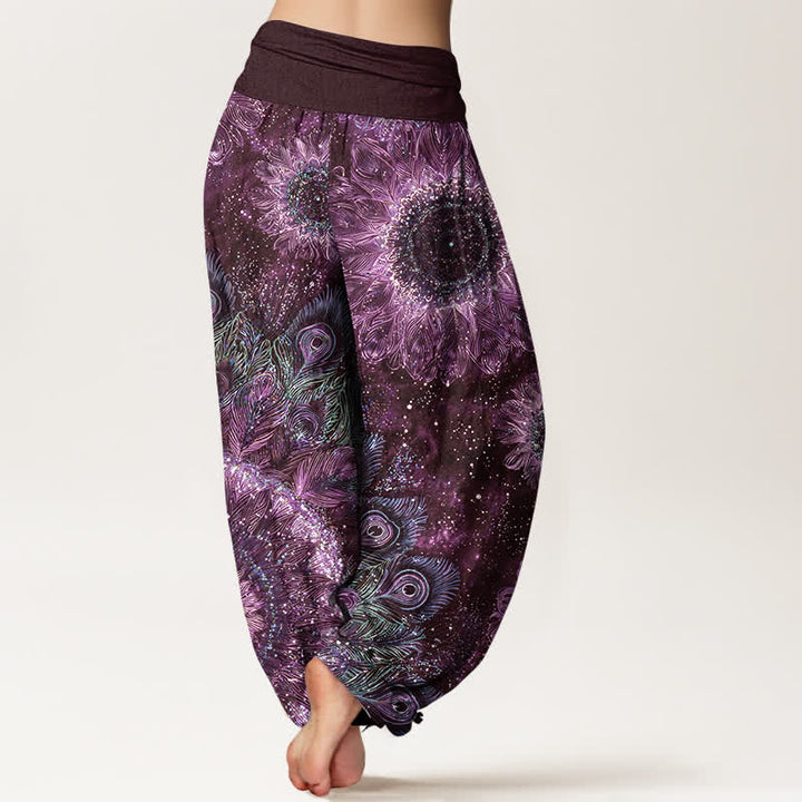 Buddha Stones Dames harembroek met elastische Taille en katoenen pauwenverenpatroon - image 10