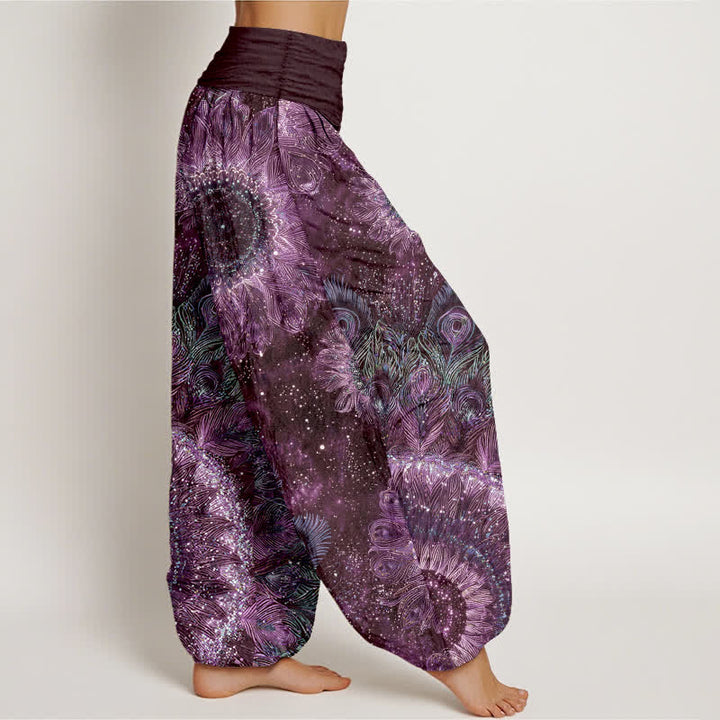 Buddha Stones Dames harembroek met elastische Taille en katoenen pauwenverenpatroon - image 9
