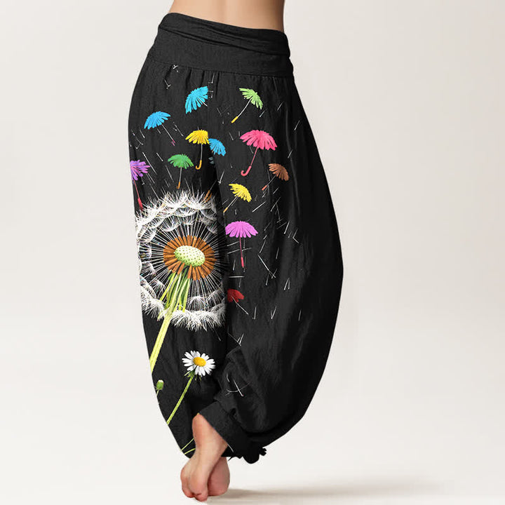 Buddha Stones Harembroek voor dames met elastische Taille en paardenbloemmotief van 100% Cotton - image 2