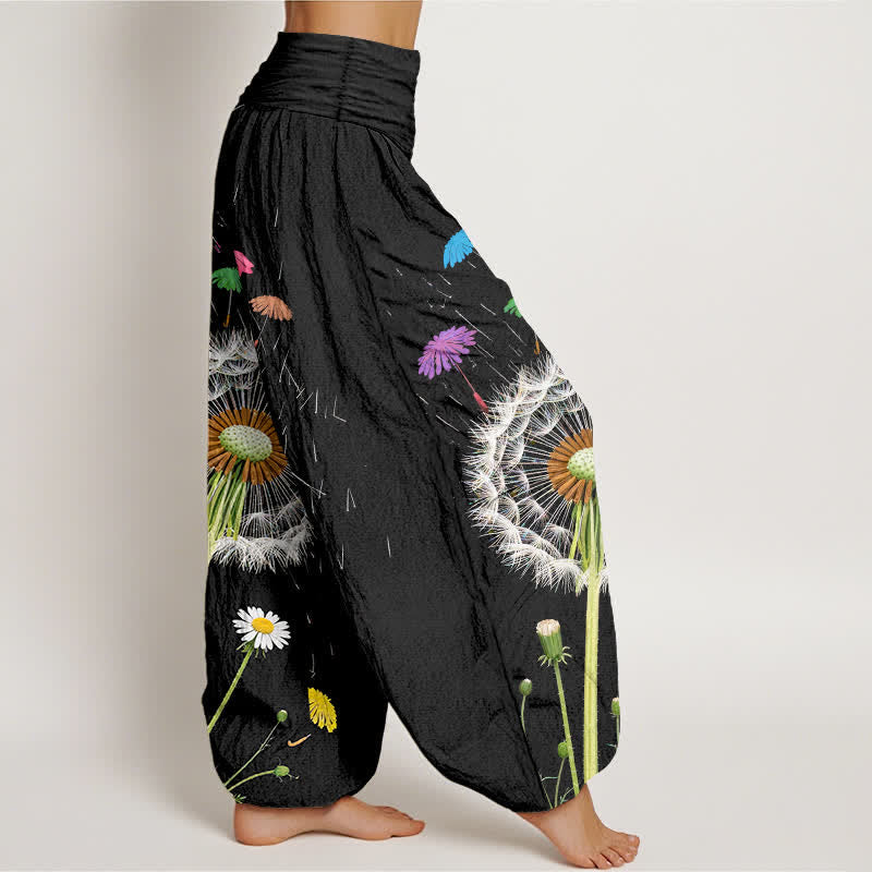 Buddha Stones Harembroek voor dames met elastische Taille en paardenbloemmotief van 100% Cotton - image 1