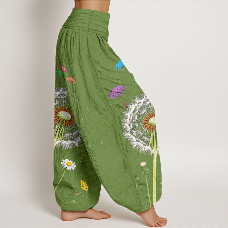 Buddha Stones Harembroek voor dames met elastische Taille en paardenbloemmotief van 100% Cotton - image 6