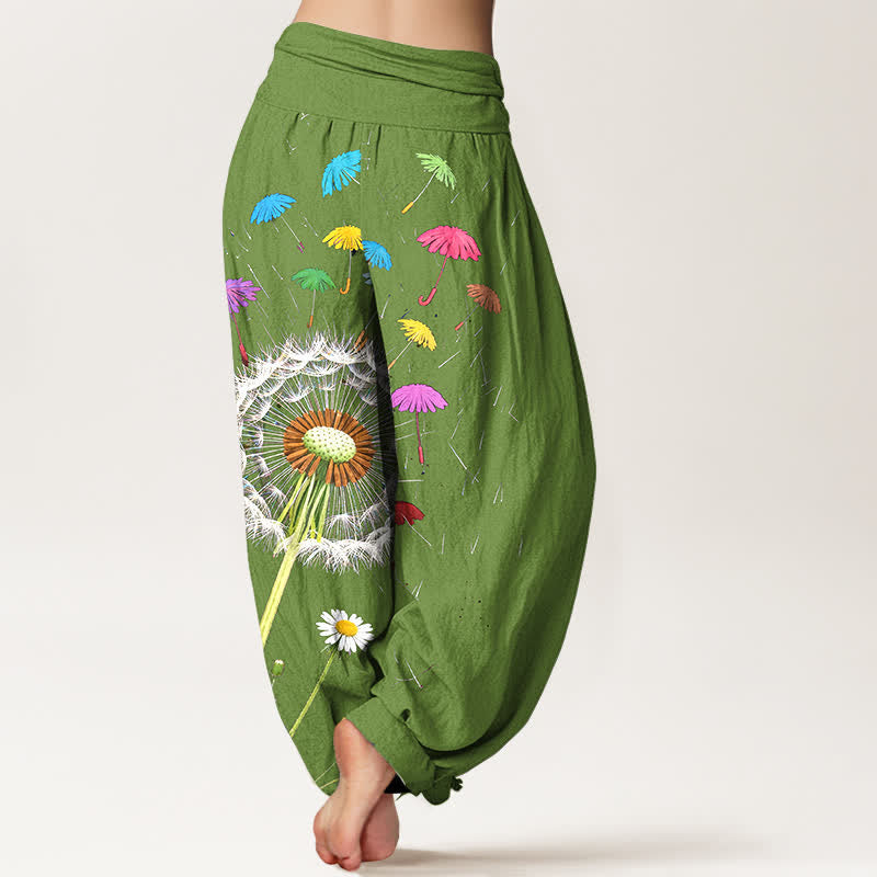 Buddha Stones Harembroek voor dames met elastische Taille en paardenbloemmotief van 100% Cotton - image 7