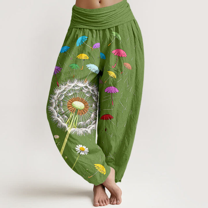 Buddha Stones Harembroek voor dames met elastische Taille en paardenbloemmotief van 100% Cotton - Olijfgroen - US16, UK/AU20, EU48 (3XL) - image 5