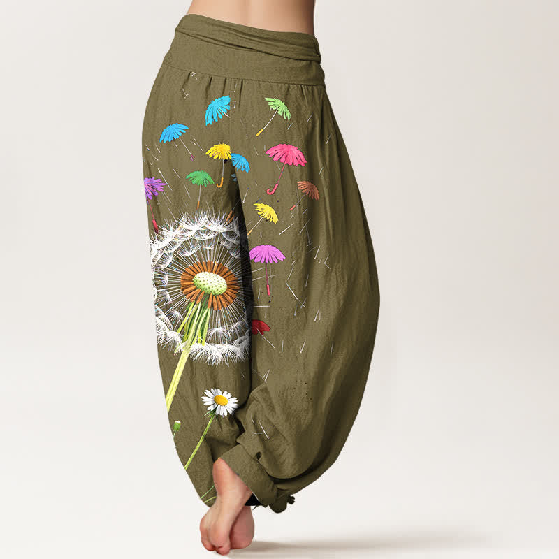 Buddha Stones Harembroek voor dames met elastische Taille en paardenbloemmotief van 100% Cotton - image 10
