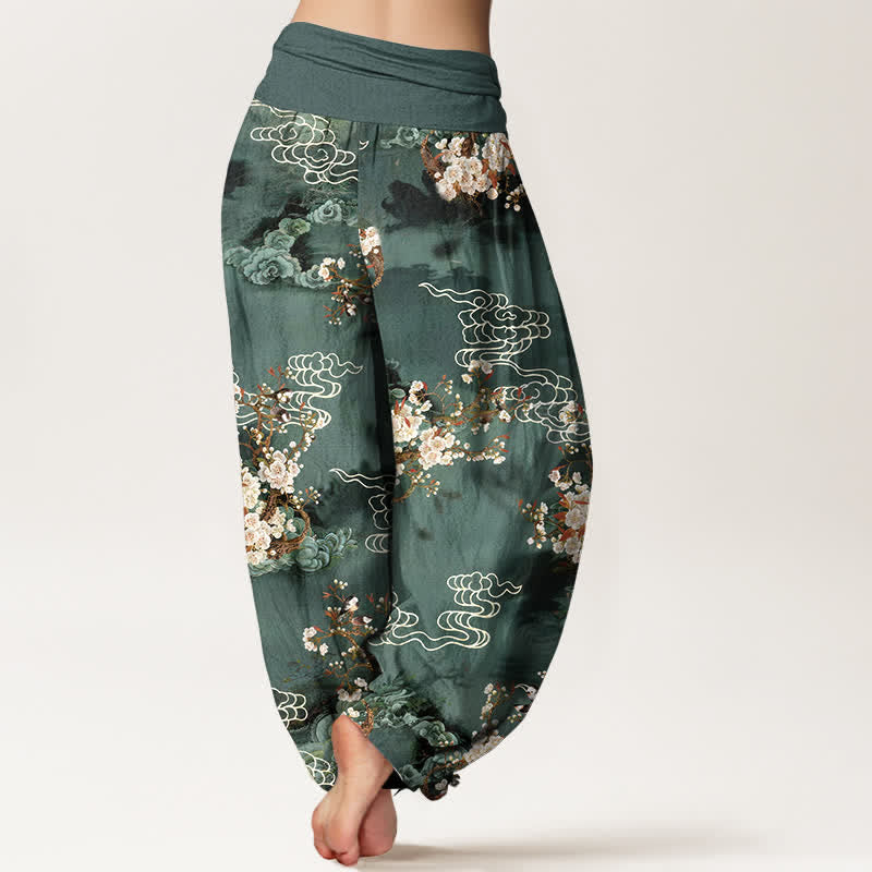 Buddha Stones Harembroek voor dames met elastische Taille en bloemen-/wolkenpatroon van 100% Cotton - image 2