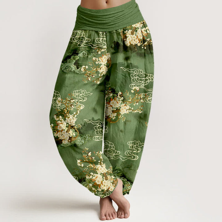 Buddha Stones Harembroek voor dames met elastische Taille en bloemen-/wolkenpatroon van 100% Cotton - Bosgroen - US16, UK/AU20, EU48 (3XL) - image 5