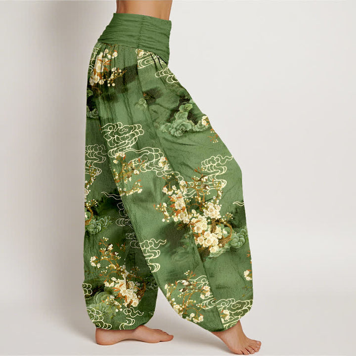 Buddha Stones Harembroek voor dames met elastische Taille en bloemen-/wolkenpatroon van 100% Cotton - image 6