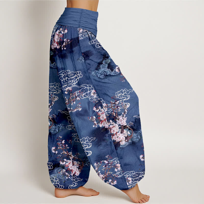 Buddha Stones Harembroek voor dames met elastische Taille en bloemen-/wolkenpatroon van 100% Cotton - image 9