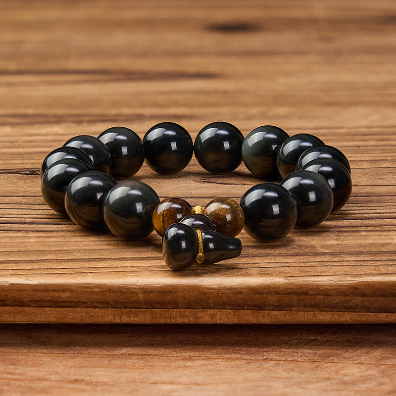 Buddha Stones Regenboog Obsidiaan Kalebas Bescherming Vintage Chinese Armband - image 23
