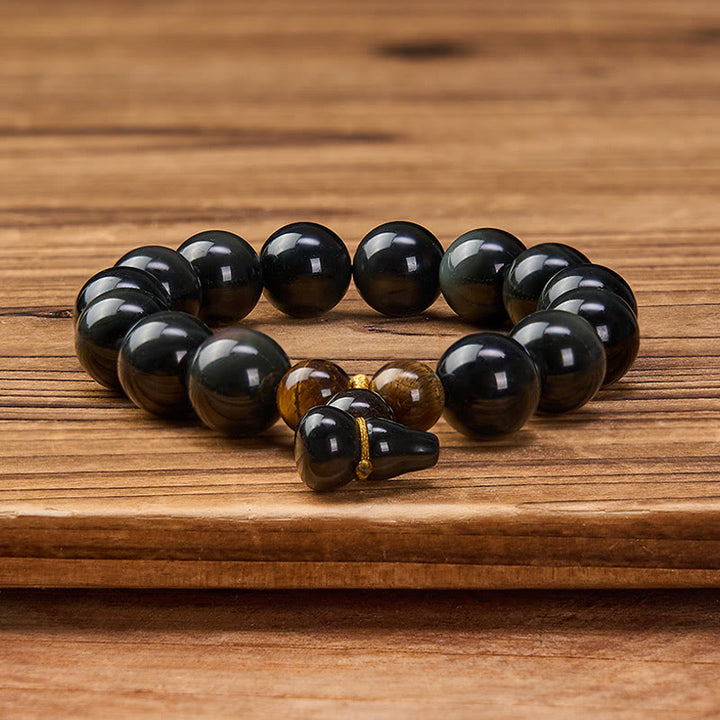Buddha Stones Regenboog Obsidiaan Kalebas Bescherming Vintage Chinese Armband - image 23