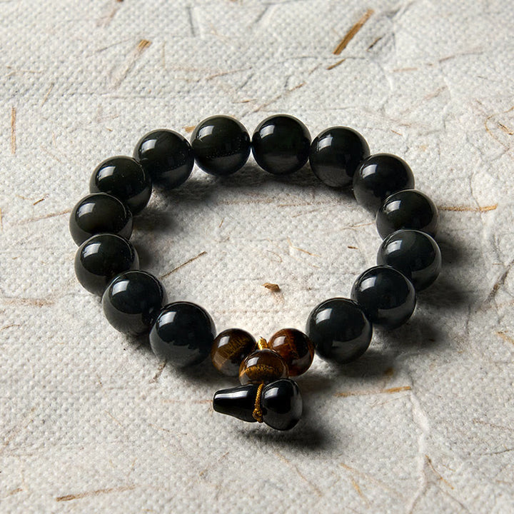 Buddha Stones Regenboog Obsidiaan Kalebas Bescherming Vintage Chinese Armband - image 25