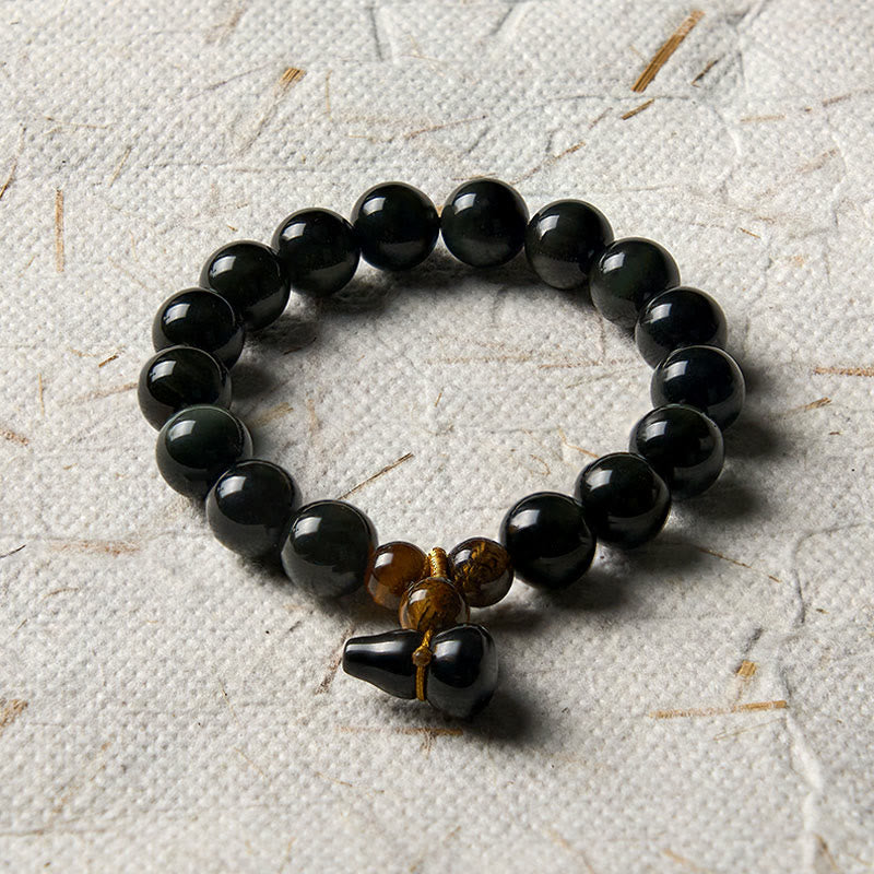 Buddha Stones Regenboog Obsidiaan Kalebas Bescherming Vintage Chinese Armband - image 19