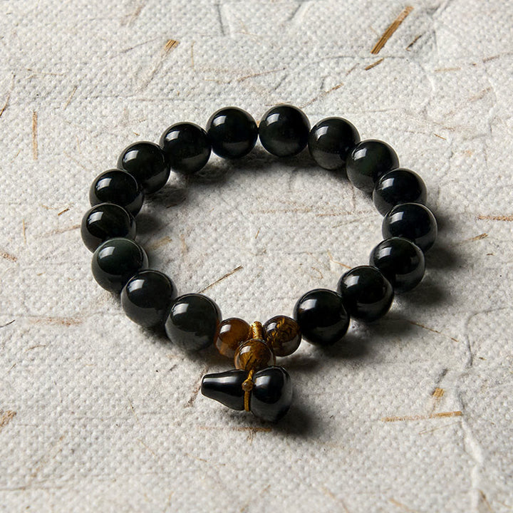 Buddha Stones Regenboog Obsidiaan Kalebas Bescherming Vintage Chinese Armband - image 19