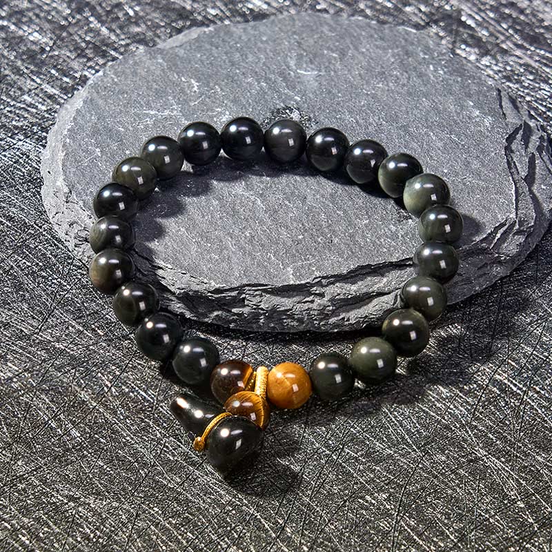 Buddha Stones Regenboog Obsidiaan Kalebas Bescherming Vintage Chinese Armband - image 7