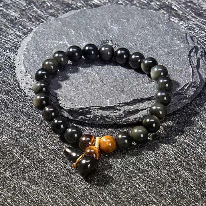 Buddha Stones Regenboog Obsidiaan Kalebas Bescherming Vintage Chinese Armband - image 7