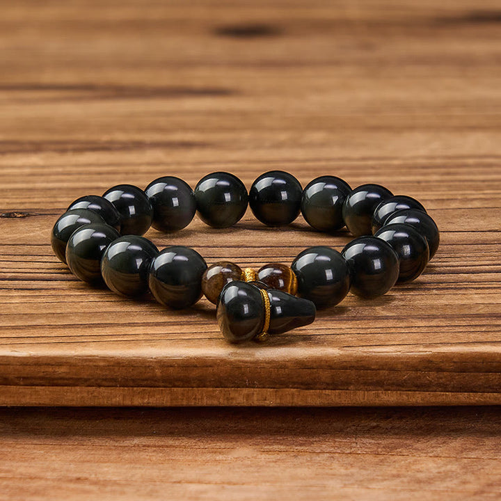 Buddha Stones Regenboog Obsidiaan Kalebas Bescherming Vintage Chinese Armband - image 17