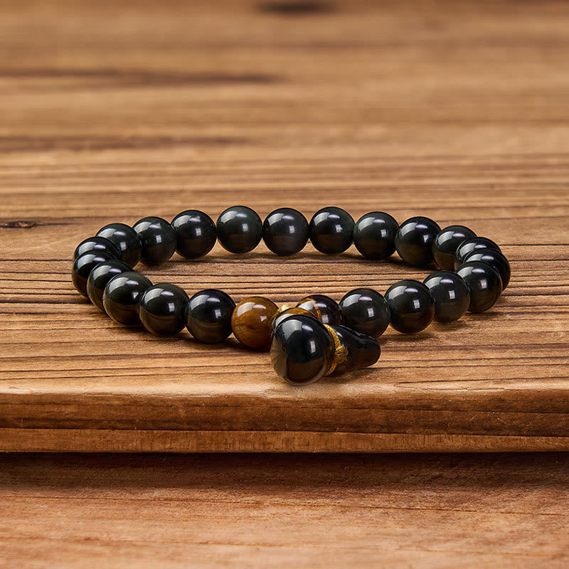 Buddha Stones Regenboog Obsidiaan Kalebas Bescherming Vintage Chinese Armband - image 2