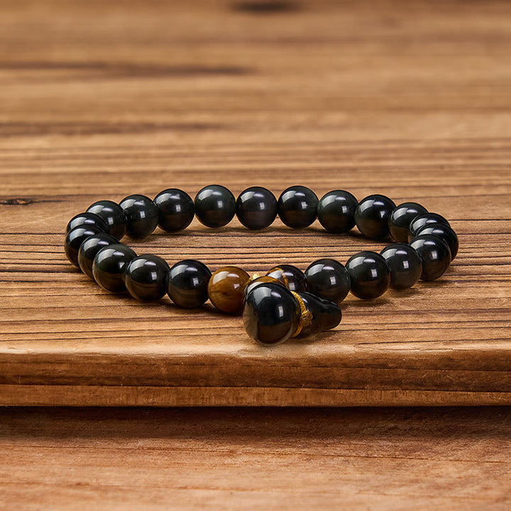 Buddha Stones Regenboog Obsidiaan Kalebas Bescherming Vintage Chinese Armband - image 2