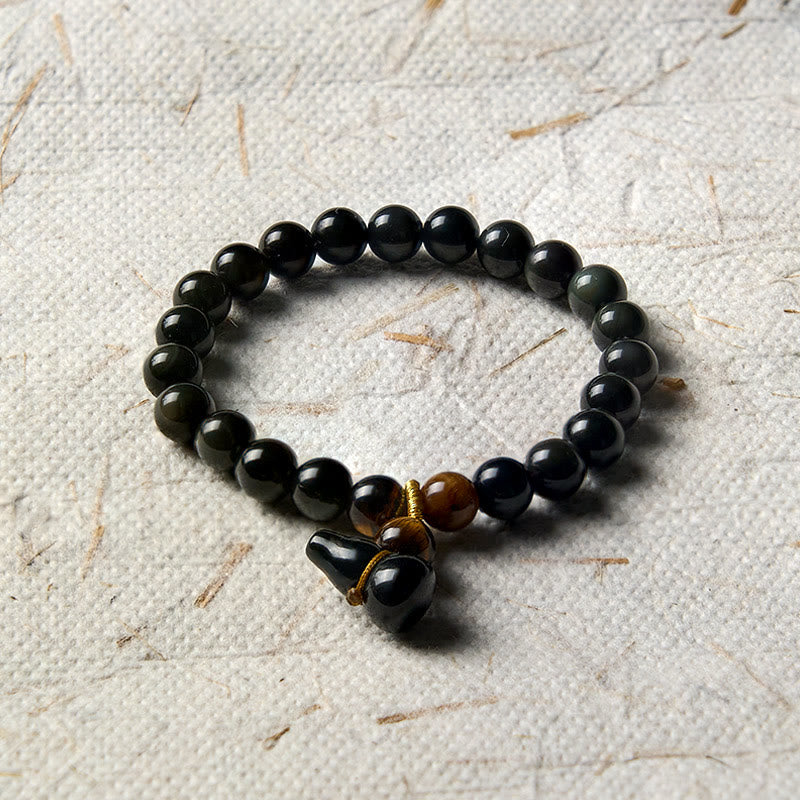 Buddha Stones Regenboog Obsidiaan Kalebas Bescherming Vintage Chinese Armband - image 3