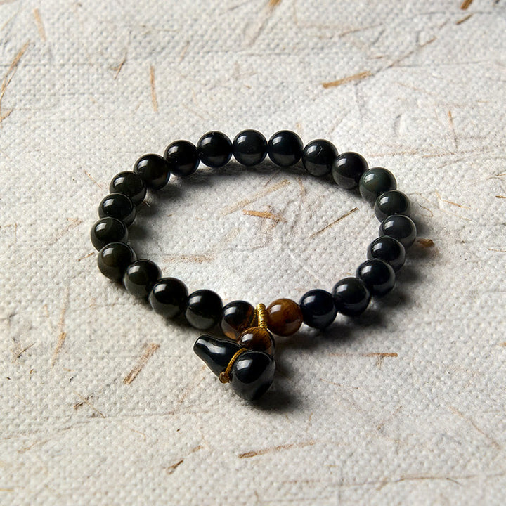 Buddha Stones Regenboog Obsidiaan Kalebas Bescherming Vintage Chinese Armband - image 3