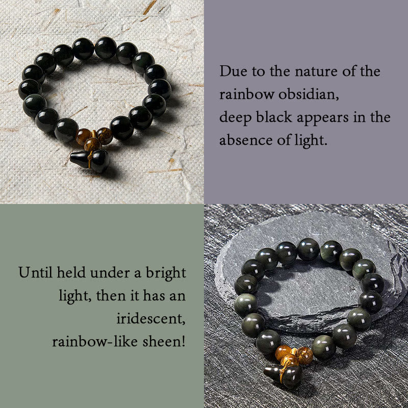 Buddha Stones Regenboog Obsidiaan Kalebas Bescherming Vintage Chinese Armband - image 4