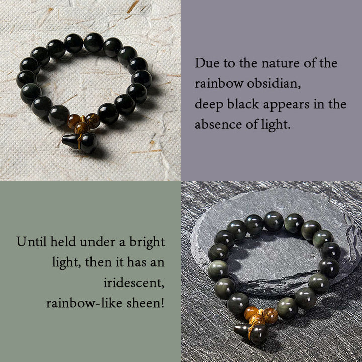 Buddha Stones Regenboog Obsidiaan Kalebas Bescherming Vintage Chinese Armband - image 4