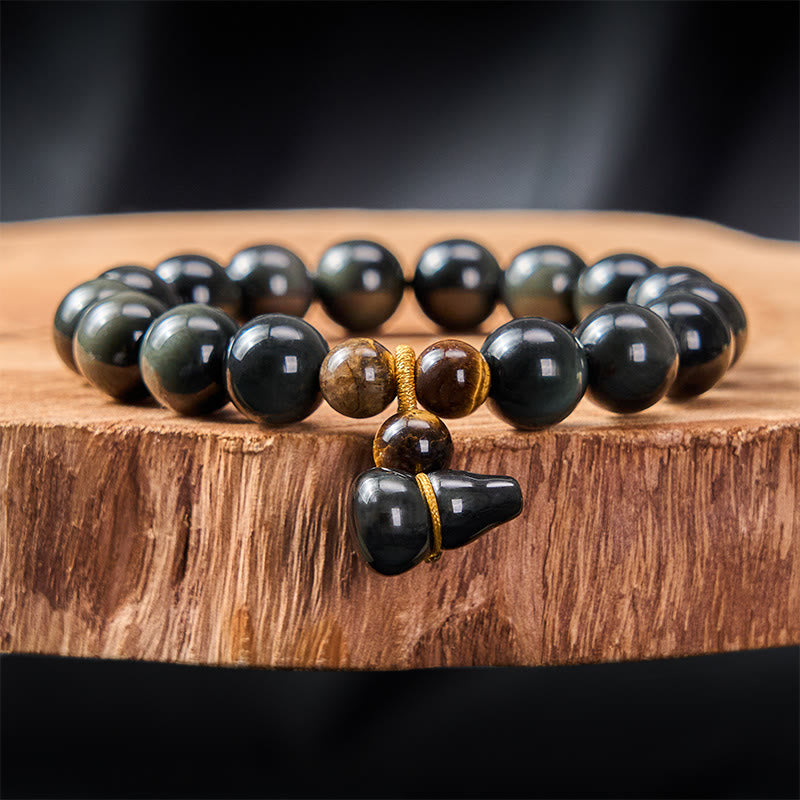 Buddha Stones Regenboog Obsidiaan Kalebas Bescherming Vintage Chinese Armband - 12mm regenboogobsidiaan (kleur verandert in het licht) - image 16