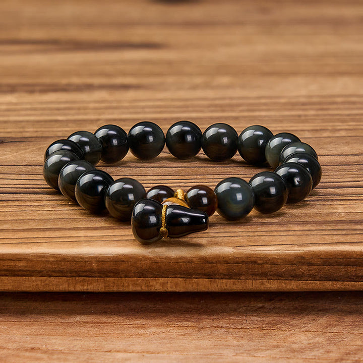 Buddha Stones Regenboog Obsidiaan Kalebas Bescherming Vintage Chinese Armband - image 11